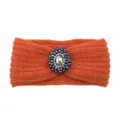 Orange knitted headband with crystal rhinestone center, warm winter hair accessory sku. - Orange