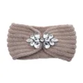 Chic rhinestone knitted headband for women, winter warm wool hair accessory ear warmer. - Dusty Pink