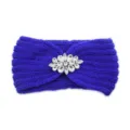 Blue knitted headband with crystal rhinestone flower decor for women winter warm hair band - Sapphire Blue