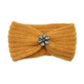 Yellow knitted winter headband with rhinestone crystal flower for women warm hair accessory - Turmeric
