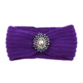 Purple knitted headband with crystal rhinestone gem embellishment warm winter hair accessory - Purple