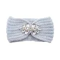 Light blue knitted rhinestone headband winter warm ear warmer hair accessory for women - Silver Gray