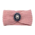 Pink knit headband with crystal rhinestone gemstone, winter warm woven hair band accessory. - Misty Pink