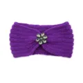 Purple Knitted Headband with Rhinestone Flower Hair Accessory Winter Warm Ear Warmer - Purple