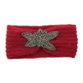 Red knitted wool headband with exquisite beaded embellishment, warm and stylish hair accessory. - Jujube Red