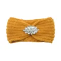Knitted Rhinestone Headband Mustard Yellow Warm Ear Warmer Hair Accessory for Women Winter - Turmeric