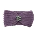 Purple knitted headband with crystal flower brooch, warm winter hair band for sports and yoga. - Purple