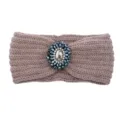 Knitted winter headband with sparkling blue crystal gemstone embellishment for women. - Dusty Pink