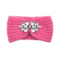 Pink knitted rhinestone headband winter warm hair accessory elastic ear warmer for sports yoga. - Peach Pink