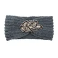 Grey knitted headband for women, stylish crystal leaf rhinestone hair accessory winter ear warmer. - Dark Gray
