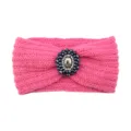 Pink Knitted Headband with Crystal Rhinestone Gemstone Accent Warm Winter Hair Band - Peach Pink