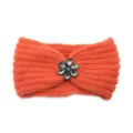 Orange knitted headband with crystal flower brooch, warm winter ear warmer hair accessory. - Orange