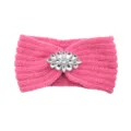 Pink knitted rhinestone headband winter warm ear warmer crystal flower hair accessory - Peach Pink