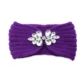 Purple knitted rhinestone headband, winter warm ear warmer hair accessory for women. - Purple
