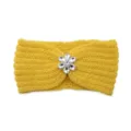Yellow knitted headband with crystal flower, stylish warm hair accessory for sports daily wear. - Yellow