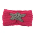 Rose red knit headband with beaded flower, winter warm hair hoop for women and girls. - Rose Red