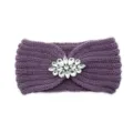 Purple knitted rhinestone headband, elegant winter warm ear warmer hair accessory for women - Purple