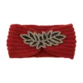Red knitted rhinestone beaded leaf headband winter warm hair band fashion hair accessory sku - Maroon