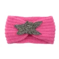 Pink knitted wool headband with vintage beaded flower detail, soft and warm winter hair accessory. - Peach Pink