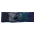 Knitted twisted headband for women, stylish blue and green striped design for sports and yoga. - Large Navy Plaid Mix