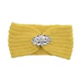 Yellow knitted headband with sparkling rhinestone crystal embellishment for stylish daily wear. - Yellow