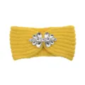 Yellow knitted rhinestone headband for women warm winter ear warmer yoga hair accessory chic. - Yellow