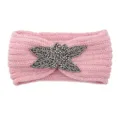 Pink knitted headband with beaded flower decoration, soft warm winter hair accessory. - Misty Pink