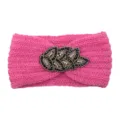 Pink Knitted Beaded Leaf Headband Warm Winter Hair Band Ear Warmer Accessories - Peach Pink