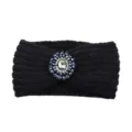 Black knitted rhinestone headband winter warm hair band fashion knit hair accessory - Black