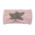 Pink knitted headband with beaded floral embellishment, warm winter hair accessory for women. - Rice Pink