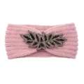 Pink Knitted Headband with Beaded Leaf Rhinestone Design Winter Warm Hair Accessories - Mist Pink