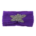 Purple Knitted Headband with Beaded Flower Motif Winter Ear Warmer Hair Accessory - Purple