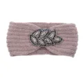 Knitted winter warm headband with crystal beaded leaf decor women fashion hair accessories pink - Dusty Pink