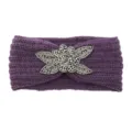 Purple knit headband for women winter warm ear warmer with beaded flower design chic - Purple