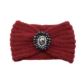 Knitted headband with crystal gem center, red winter hair accessory, warm ear warmer. - Jujube Red