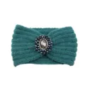 Dark green knitted wool headband with rhinestones gemstone vintage winter warm hair accessory - Post Green