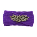 Purple knitted wool headband with beaded leaf motif, winter warm hair accessory hair hoop. - Purple