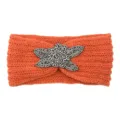 Orange knit headband with beaded flower embellishment, cozy winter ear warmer hair accessory. - Orange
