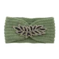 Green knitted headband with beaded rhinestones, handmade winter warm hair accessory for women. - Pickle Green