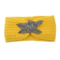 Yellow knitted headband with beaded flower decoration, warm winter hair accessories for women. - Yellow