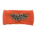Orange knitted headband with beaded leaf motif winter warm hair accessory 1pc - Orange