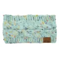 Mint green cable knit headband for women with colorful flecks and a C.C leather tag. - Teal Speckled