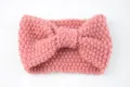 Pink knit bow headband, cozy winter hair band for women, warm wool ear warmer accessory - Dusky Pink