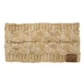 Women's chunky cable knit headband winter warm fleece lined ear warmer hair accessory - Camel White Mixed