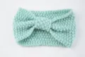 Mint green knit headband, cozy bow crochet hair band for women, soft winter ear warmer. - Mint Green