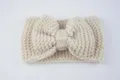Beige knitted bow hairband, warm woolen winter headband variant in off-white color style. - Beige