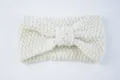 Cozy white knitted headband for women, stylish winter ear warmer with cute bow hair band. - Milk White