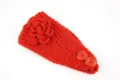 Rotes gestricktes Stirnband mit einer Strickblume und Knöpfen für warme Ohren im Winter - NO.8 Rot