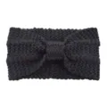 Black knitted headband warm winter hair accessory solid color bow cozy ear warmer soft wool band - Black