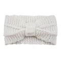 White knitted headband winter warm wool hair accessory soft cute bow crochet ear warmer hair band - Creamy White
